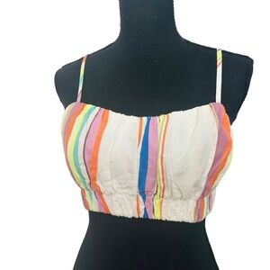 Lemlem x H&M Top Cropped Linen Striped Beach Casual Tank Colorful Extra Small